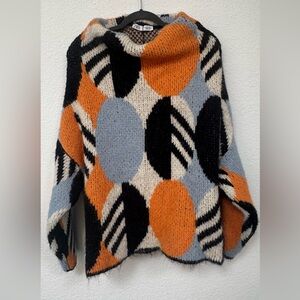 Zara Orange and Black Geometric Turtleneck Sweater